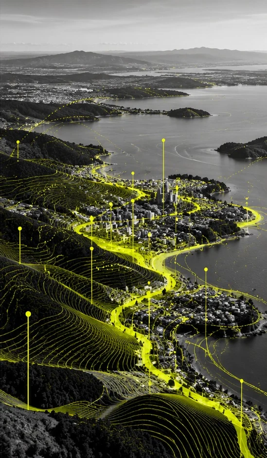 AG++ fluorescent-yellow architectural artwork for Intelligent Buildings International